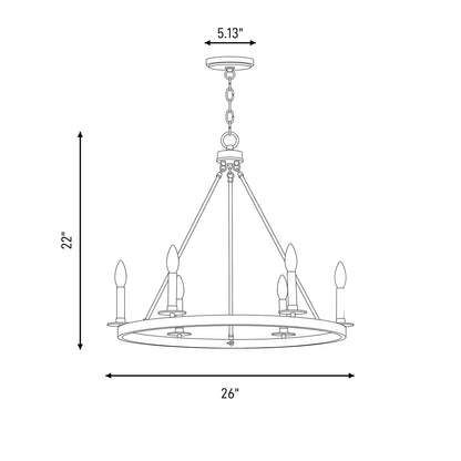 6-Light 22" Chandelier, Polished Nickel