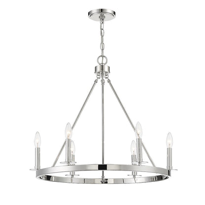 6-Light 22" Chandelier, Polished Nickel