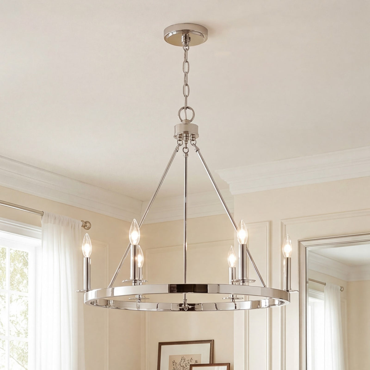 6-Light 22" Chandelier, Polished Nickel