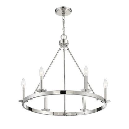 6-Light 22" Chandelier, Polished Nickel