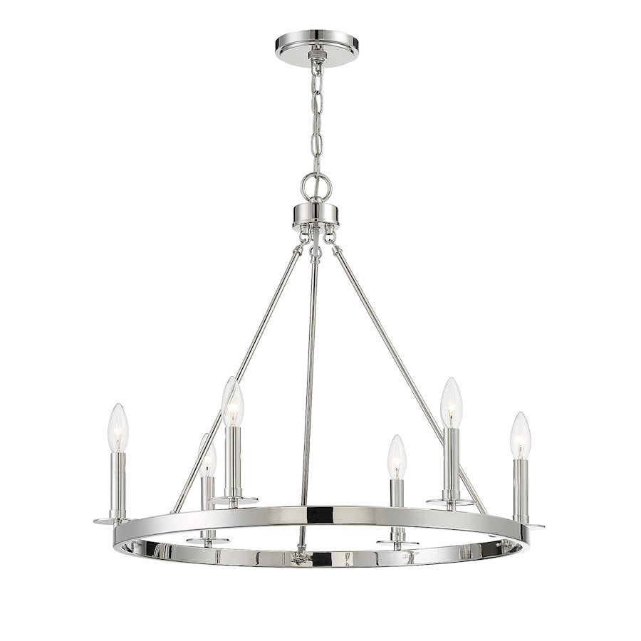 6-Light 22" Chandelier, Polished Nickel