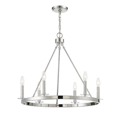 6-Light 22" Chandelier, Polished Nickel