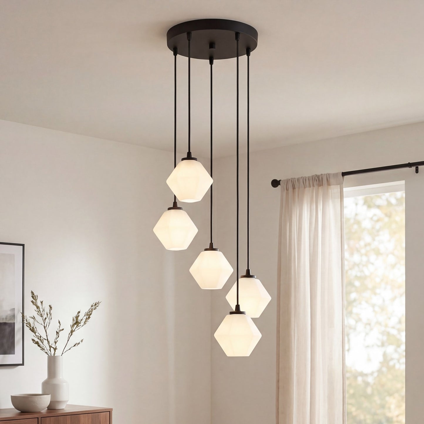 5-Light 16" Chandelier, Matte Black