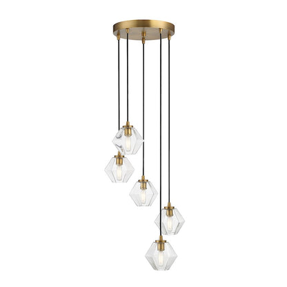 5-Light 16" Chandelier, Natural Brass