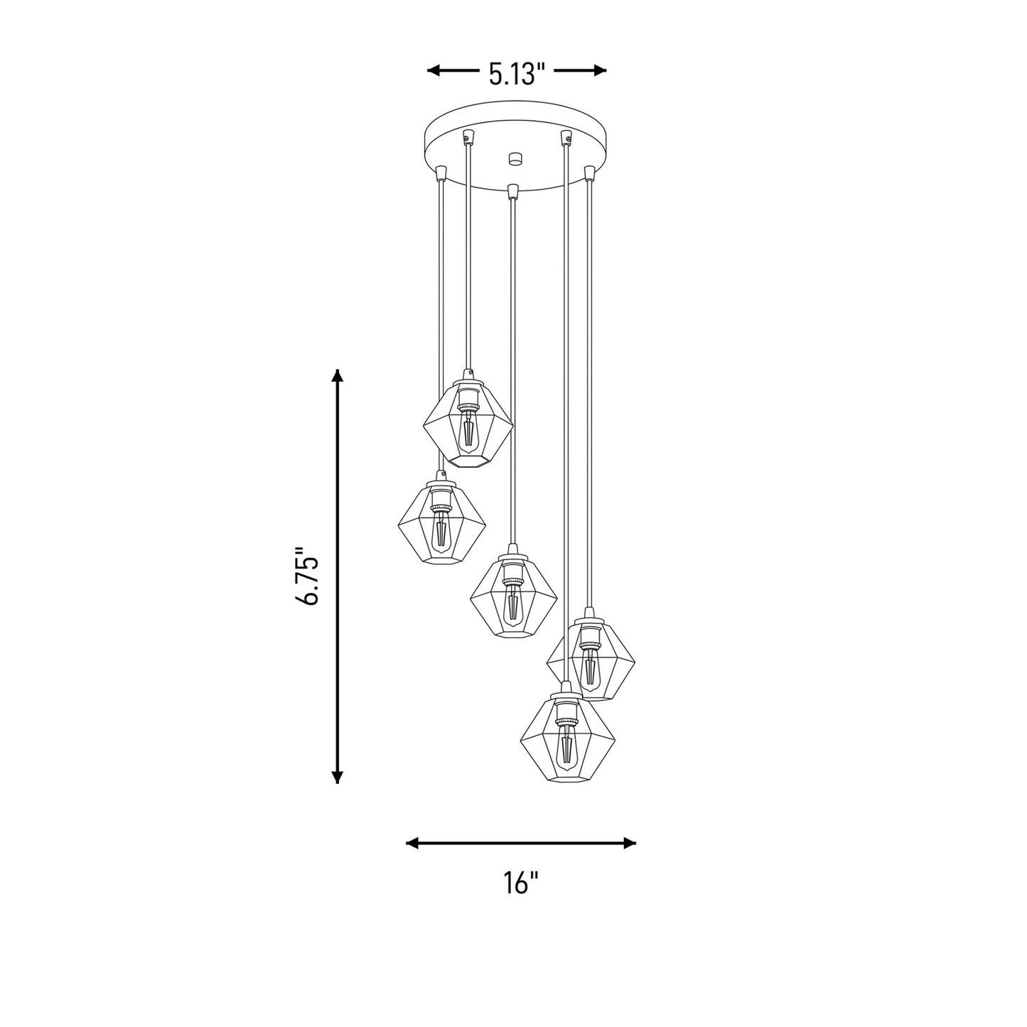 5-Light 16" Chandelier, Matte Black