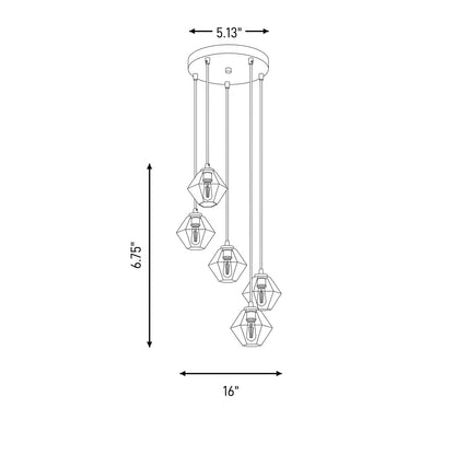 5-Light 16" Chandelier, Matte Black