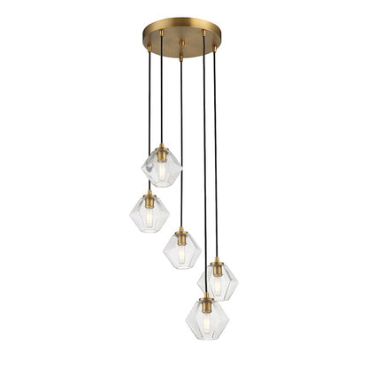 5-Light 16" Chandelier, Natural Brass