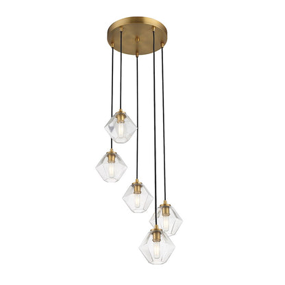 5-Light 16" Chandelier, Natural Brass