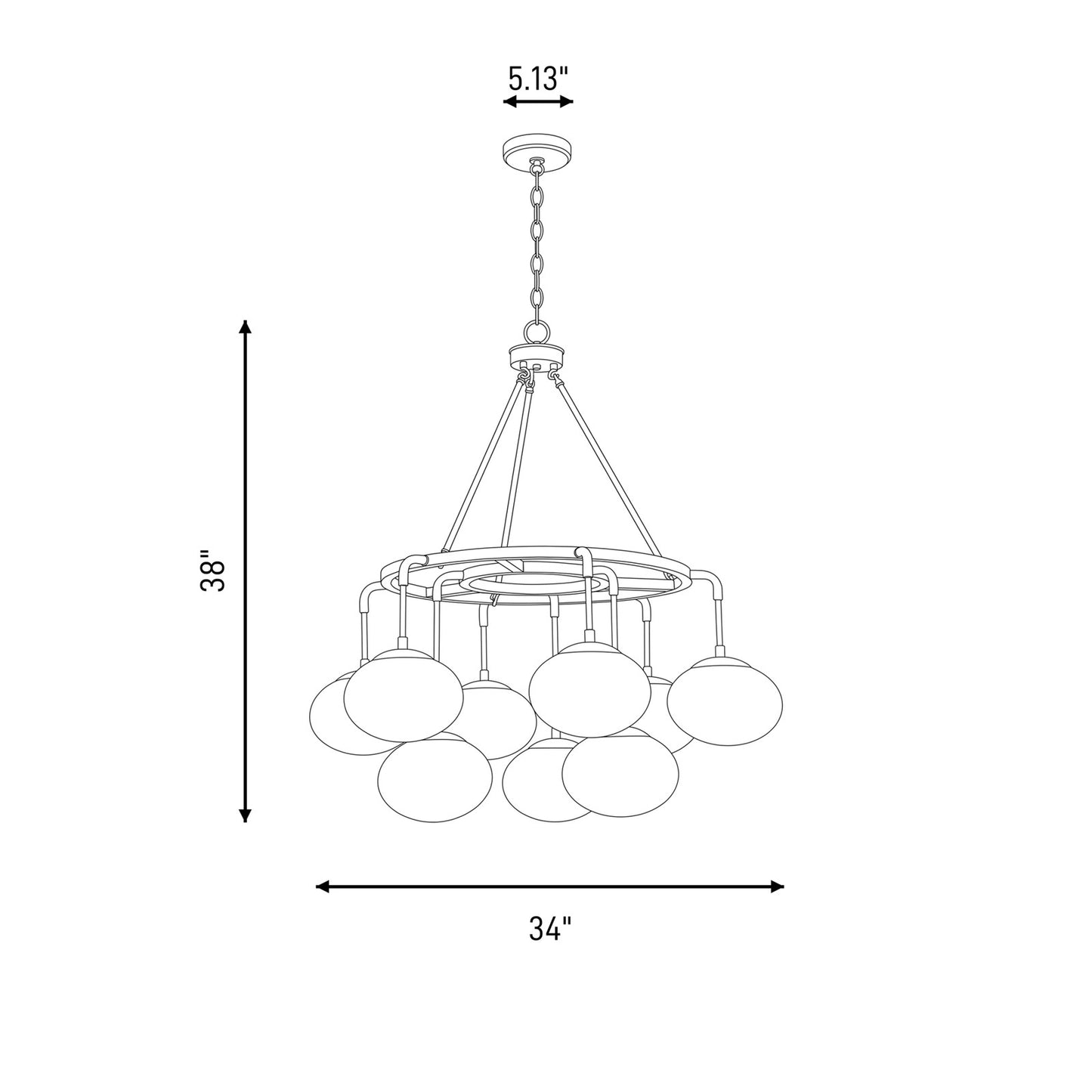9-Light Chandelier, Natural Brass