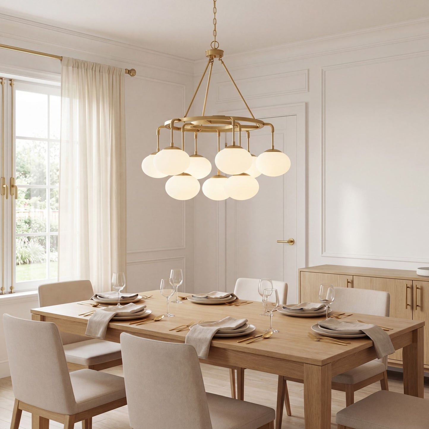 9-Light Chandelier, Natural Brass