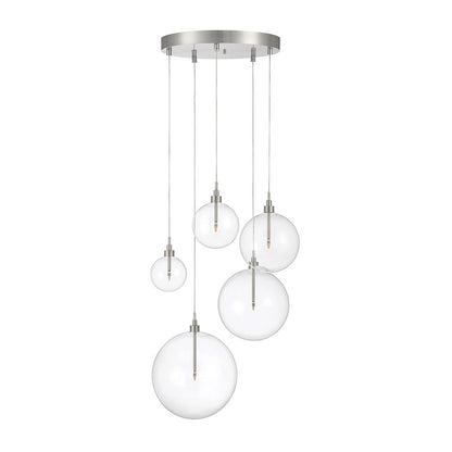 5 Light Pendant, Brushed Nickel