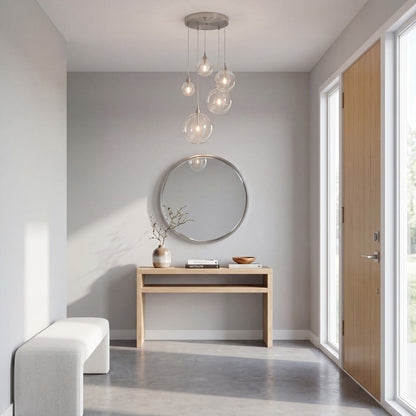 5 Light Pendant, Brushed Nickel