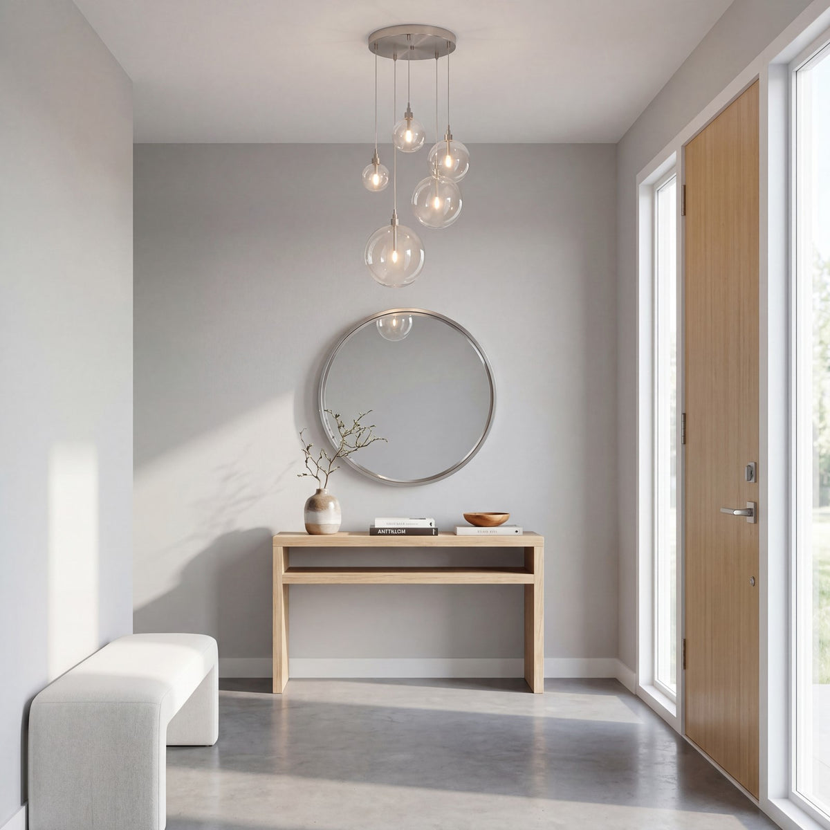 5 Light Pendant, Brushed Nickel