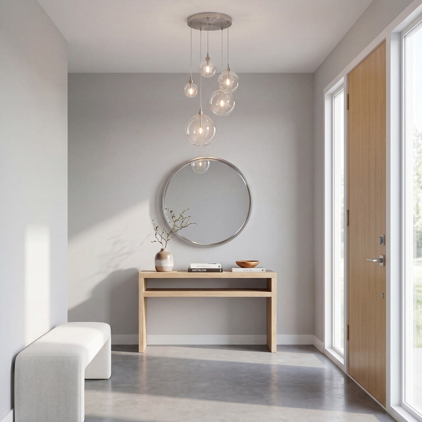 5 Light Pendant, Brushed Nickel