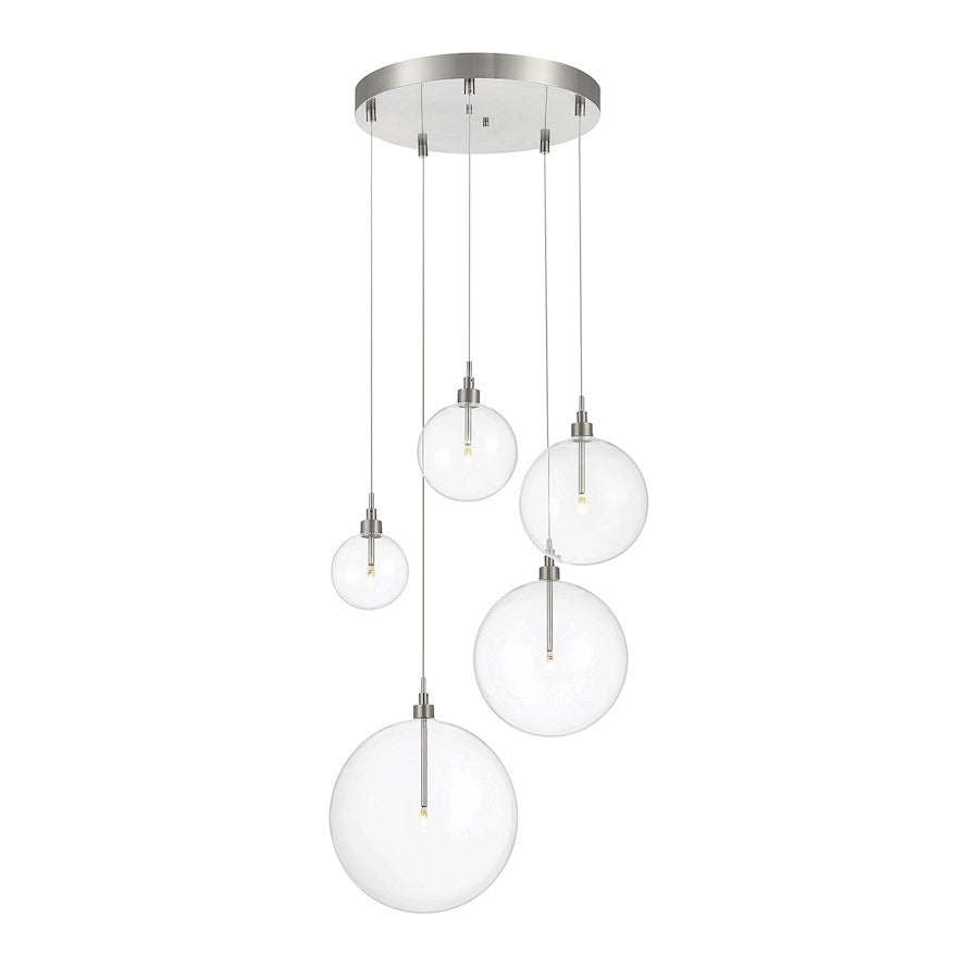 5 Light Pendant, Brushed Nickel