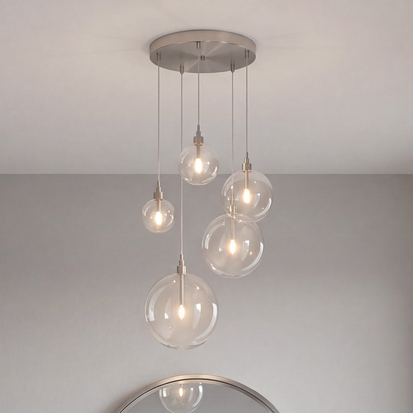 5 Light Pendant, Brushed Nickel