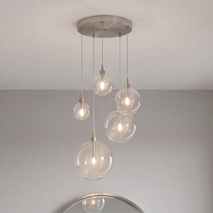 5 Light Pendant, Brushed Nickel