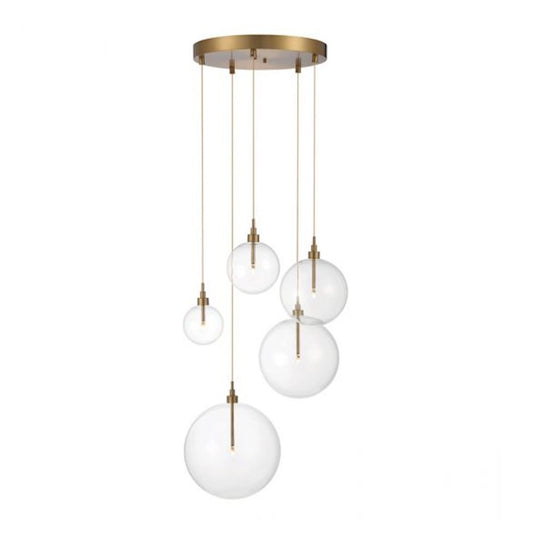 5 Light 28" Pendant, Natural Brass