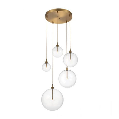 5 Light 28" Pendant, Natural Brass