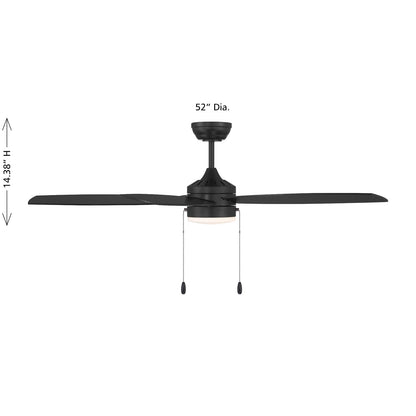 Savoy House 52in Ceiling Fan | Transitional Matte Black and White Opal Glass | Covered Patio & Living Room | 52 x 52 x 7.63 in | Model M2029MBK