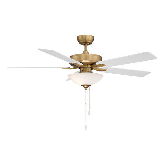 Savoy House 52in Ceiling Fan | Transitional Natural Brass Metal and White Frosted Glass | Living Room & Bedroom | 52 x 52 x 13.13 in | Model M2034NBRV