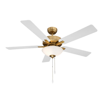 Savoy House 52in Ceiling Fan | Transitional Natural Brass Metal and White Frosted Glass | Living Room & Bedroom | 52 x 52 x 13.13 in | Model M2034NBRV