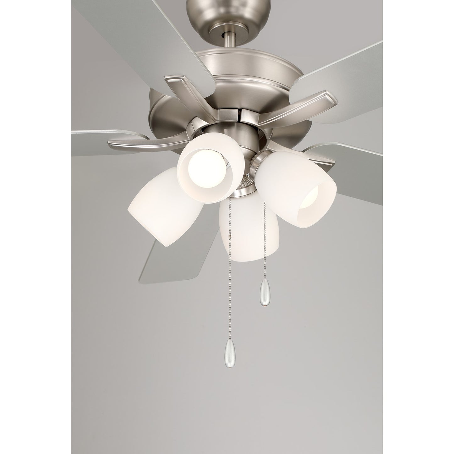 Savoy House 52in 4-Light Ceiling Fan | Transitional Brushed Nickel and White Opal Glass | Bedroom & Living Room | 52 x 52 x 12.63 in | Model M2035BNRV