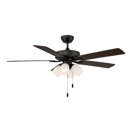 Savoy House 52in 4-Light Ceiling Fan | Transitional Matte Black and White Opal Glass | Bedroom & Living Room | 52 x 52 x 12.63 in | Model M2035MBKRV