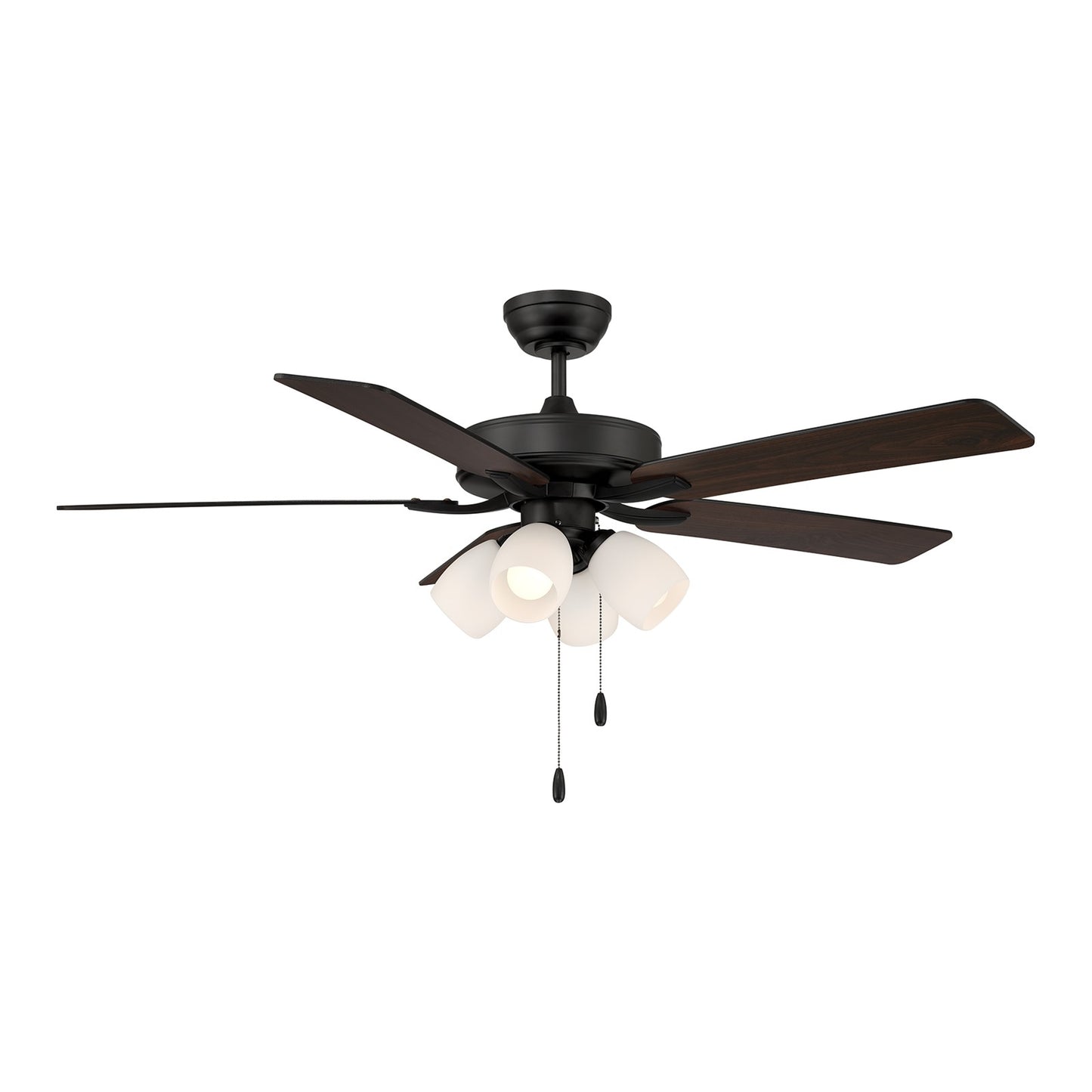 Savoy House 52in 4-Light Ceiling Fan | Transitional Matte Black and White Opal Glass | Bedroom & Living Room | 52 x 52 x 12.63 in | Model M2035MBKRV