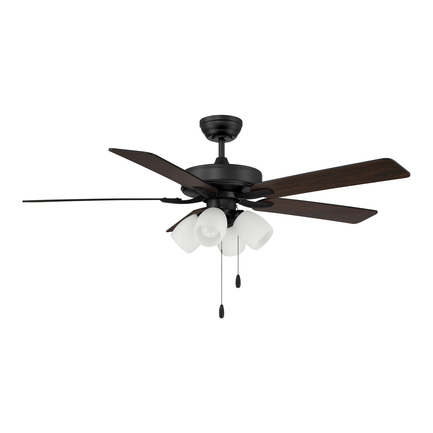 Savoy House 52in 4-Light Ceiling Fan | Transitional Matte Black and White Opal Glass | Bedroom & Living Room | 52 x 52 x 12.63 in | Model M2035MBKRV