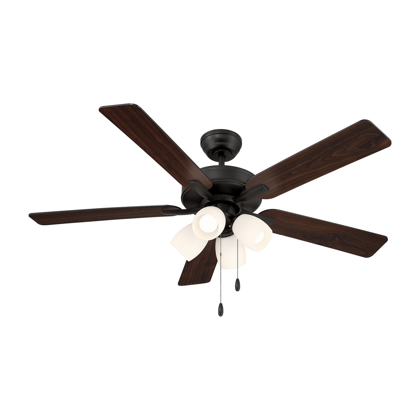 Savoy House 52in 4-Light Ceiling Fan | Transitional Matte Black and White Opal Glass | Bedroom & Living Room | 52 x 52 x 12.63 in | Model M2035MBKRV