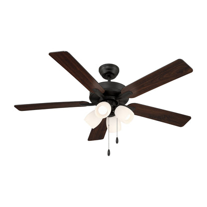 Savoy House 52in 4-Light Ceiling Fan | Transitional Matte Black and White Opal Glass | Bedroom & Living Room | 52 x 52 x 12.63 in | Model M2035MBKRV