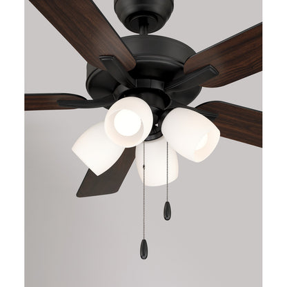 Savoy House 52in 4-Light Ceiling Fan | Transitional Matte Black and White Opal Glass | Bedroom & Living Room | 52 x 52 x 12.63 in | Model M2035MBKRV