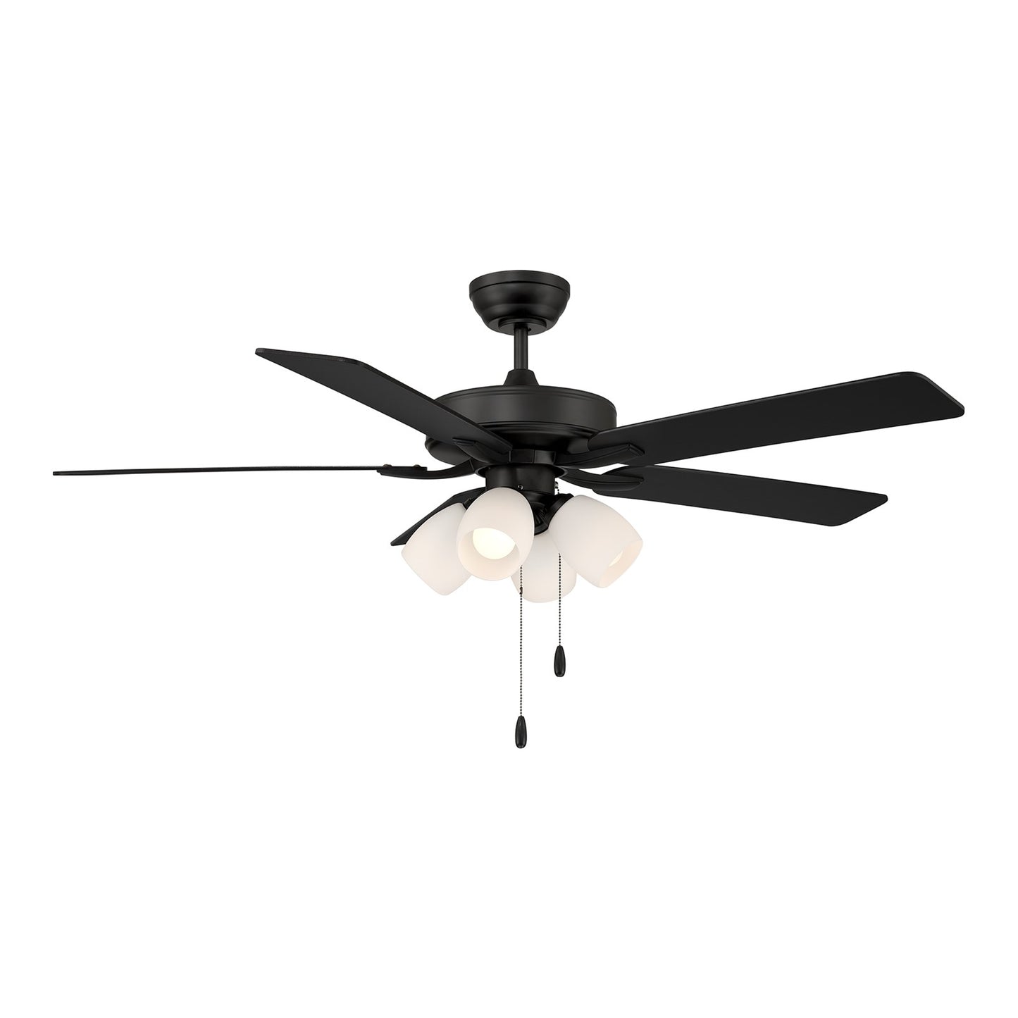 Savoy House 52in 4-Light Ceiling Fan | Transitional Matte Black and White Opal Glass | Bedroom & Living Room | 52 x 52 x 12.63 in | Model M2035MBKRV
