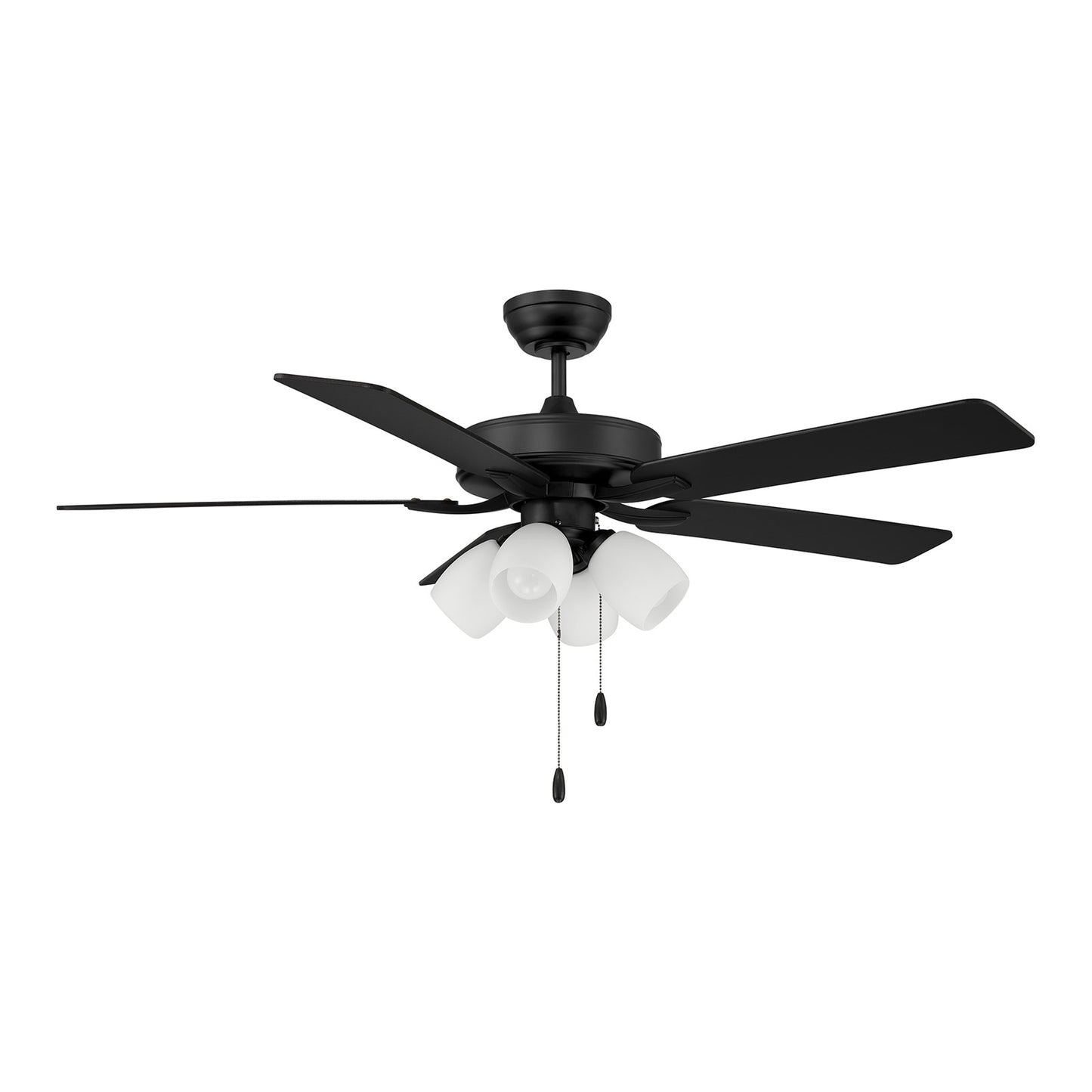 Savoy House 52in 4-Light Ceiling Fan | Transitional Matte Black and White Opal Glass | Bedroom & Living Room | 52 x 52 x 12.63 in | Model M2035MBKRV