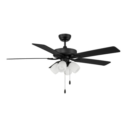 Savoy House 52in 4-Light Ceiling Fan | Transitional Matte Black and White Opal Glass | Bedroom & Living Room | 52 x 52 x 12.63 in | Model M2035MBKRV