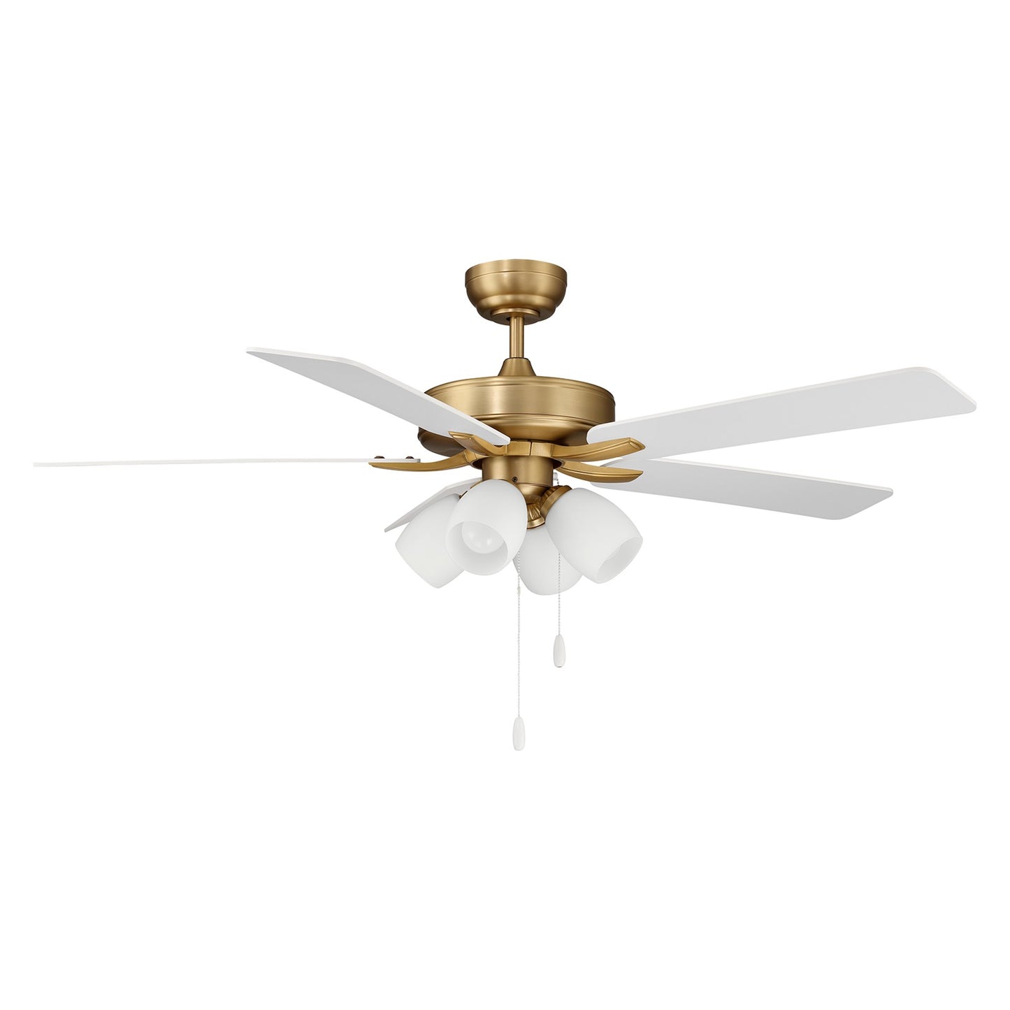Savoy House 52in 4-Light Ceiling Fan | Transitional Natural Brass and White Opal Glass | Bedroom & Living Room | 52 x 52 x 12.63 in | Model M2035NBRV
