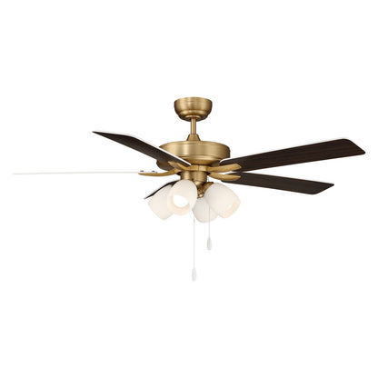 Savoy House 52in 4-Light Ceiling Fan | Transitional Natural Brass and White Opal Glass | Bedroom & Living Room | 52 x 52 x 12.63 in | Model M2035NBRV