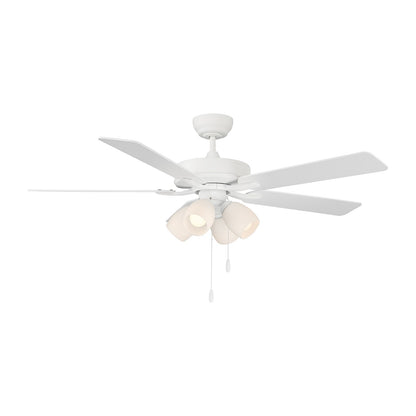 Savoy House 52in 4-Light Ceiling Fan | Transitional White Metal and Wood with White Opal Glass Shades | Indoor Bedroom & Living Room | Model M2035WHRV