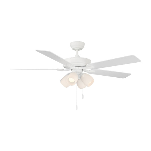 Savoy House 52in 4-Light Ceiling Fan | Transitional White Metal and Wood with White Opal Glass Shades | Indoor Bedroom & Living Room | Model M2035WHRV