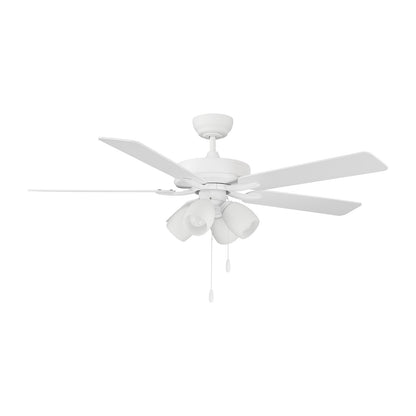 Savoy House 52in 4-Light Ceiling Fan | Transitional White Metal and Wood with White Opal Glass Shades | Indoor Bedroom & Living Room | Model M2035WHRV