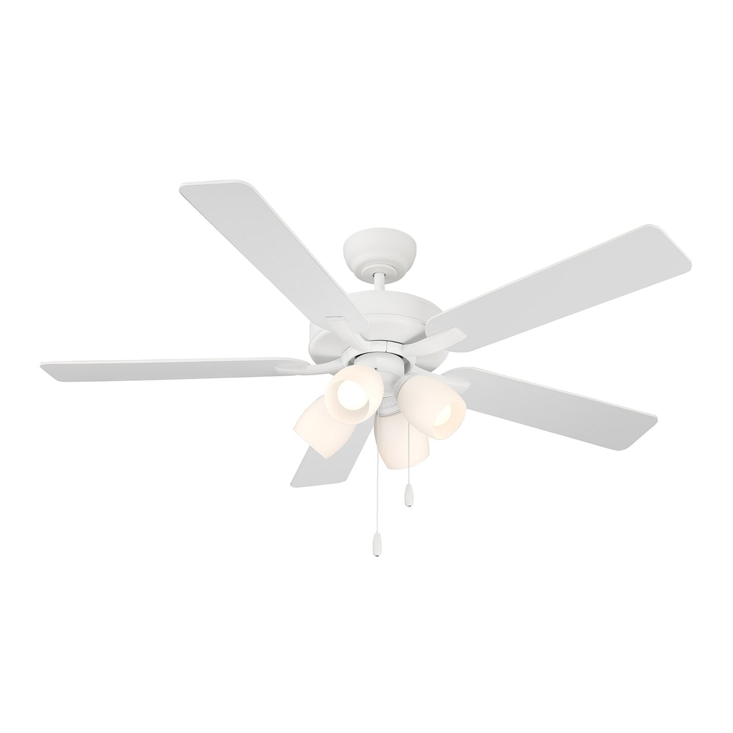 Savoy House 52in 4-Light Ceiling Fan | Transitional White Metal and Wood with White Opal Glass Shades | Indoor Bedroom & Living Room | Model M2035WHRV