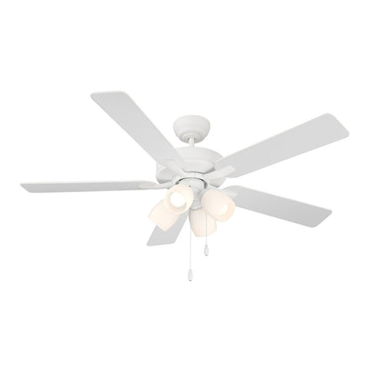 Savoy House 52in 4-Light Ceiling Fan | Transitional White Metal and Wood with White Opal Glass Shades | Indoor Bedroom & Living Room | Model M2035WHRV