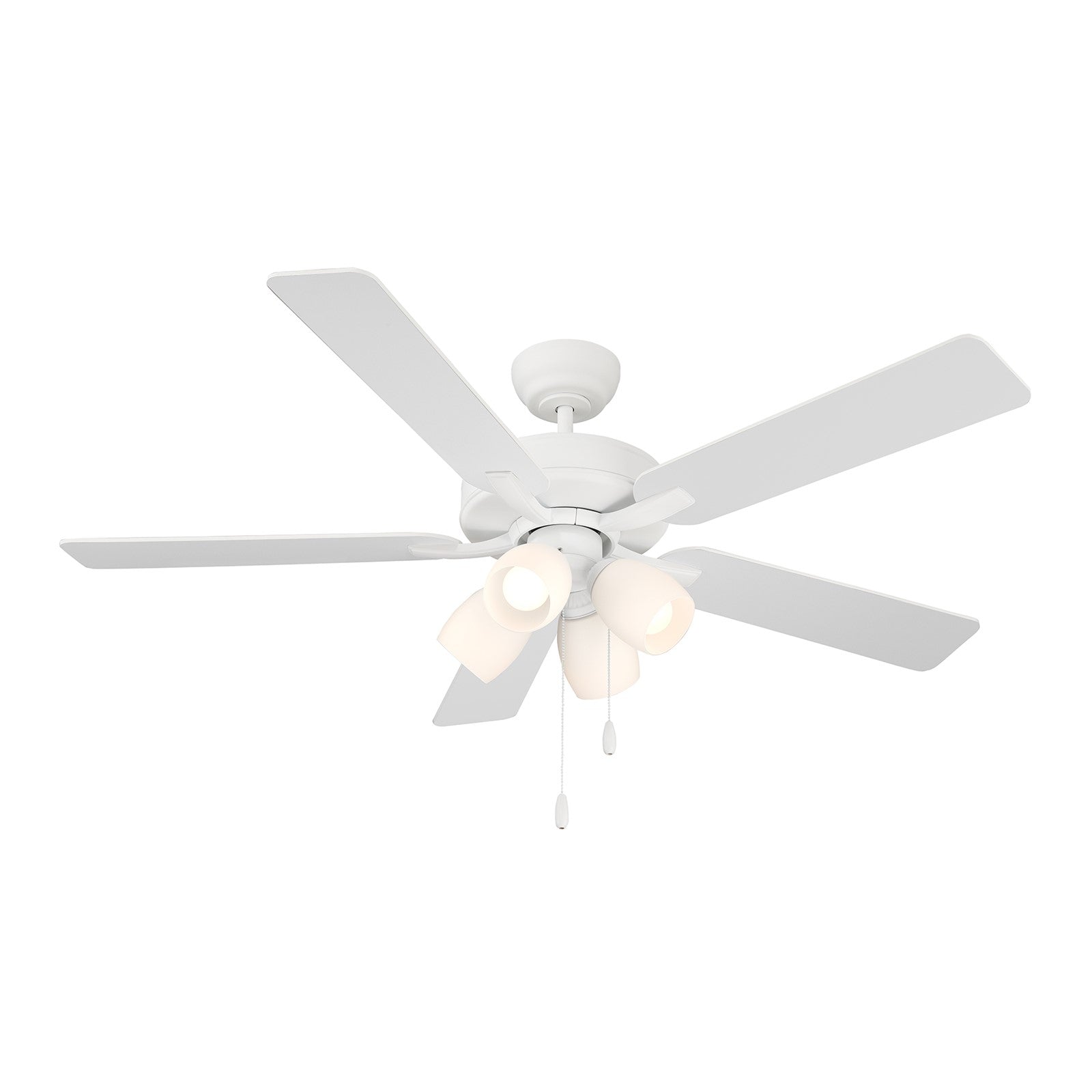 Savoy House 52in 4-Light Ceiling Fan | Transitional White Metal and Wood with White Opal Glass Shades | Indoor Bedroom & Living Room | Model M2035WHRV