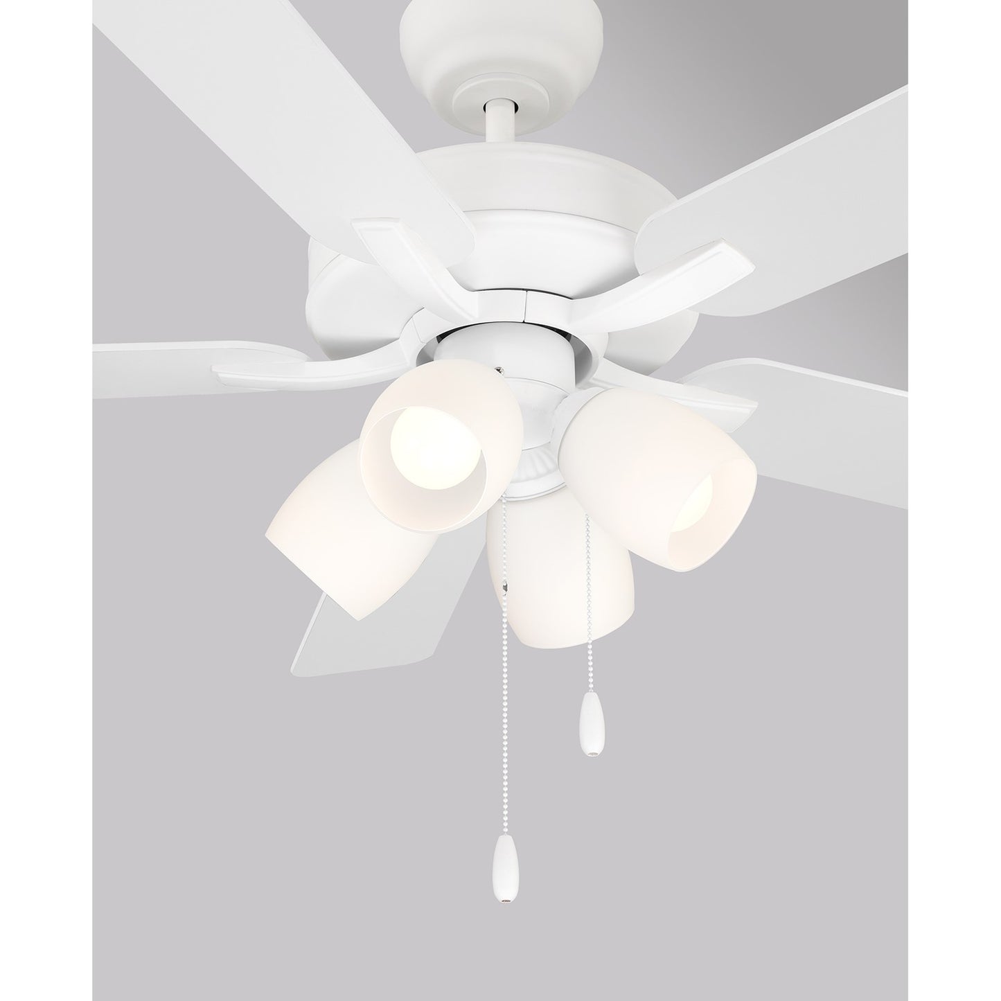 Savoy House 52in 4-Light Ceiling Fan | Transitional White Metal and Wood with White Opal Glass Shades | Indoor Bedroom & Living Room | Model M2035WHRV