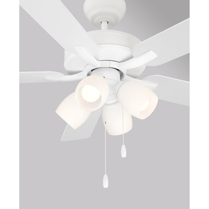 Savoy House 52in 4-Light Ceiling Fan | Transitional White Metal and Wood with White Opal Glass Shades | Indoor Bedroom & Living Room | Model M2035WHRV