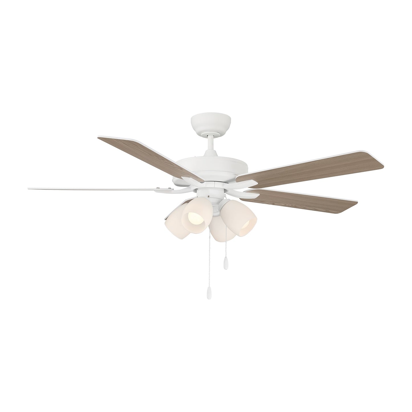 Savoy House 52in 4-Light Ceiling Fan | Transitional White Metal and Wood with White Opal Glass Shades | Indoor Bedroom & Living Room | Model M2035WHRV