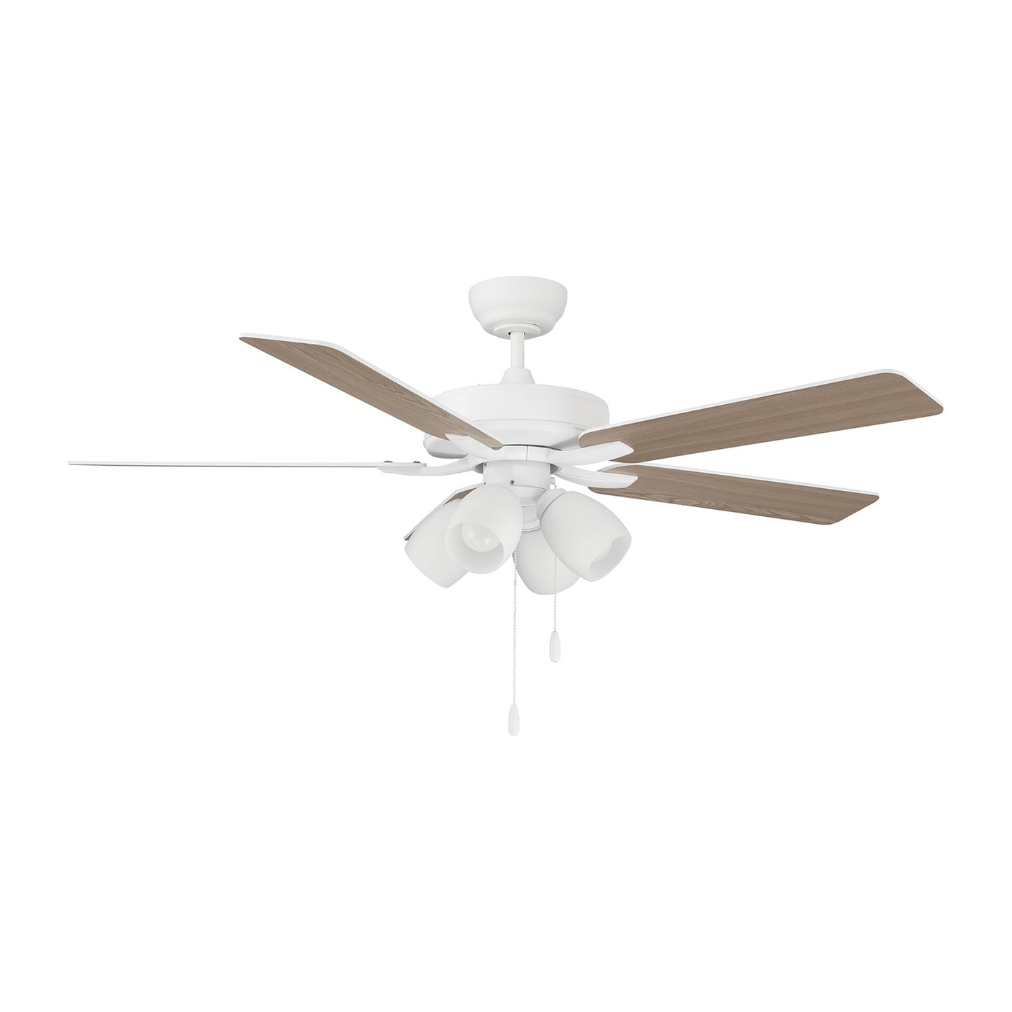 Savoy House 52in 4-Light Ceiling Fan | Transitional White Metal and Wood with White Opal Glass Shades | Indoor Bedroom & Living Room | Model M2035WHRV