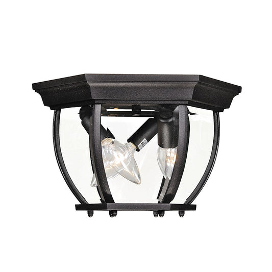 Meridian Traditional 3 Light Outdoor Flush Mount, Black/Clear Beveled