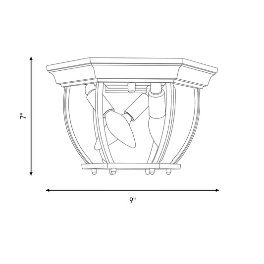 Meridian Traditional 3 Light Outdoor Flush Mount, Black/Clear Beveled